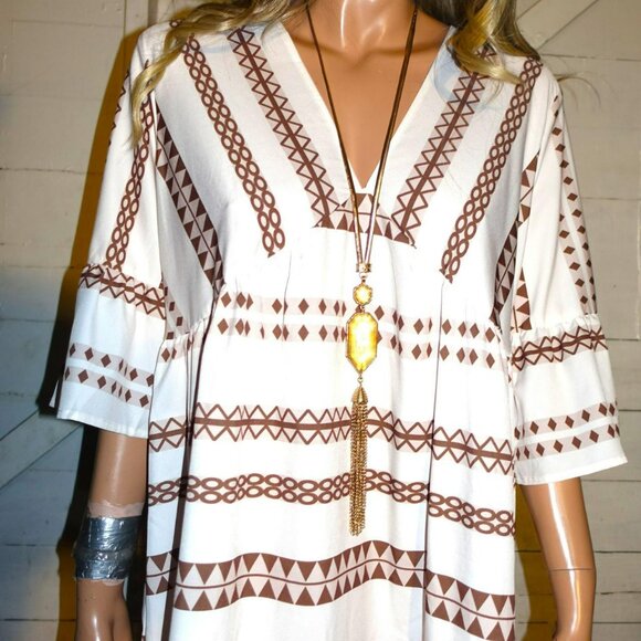 Cupshe Brown Beige Boho Dress L NWT - Picture 3 of 7